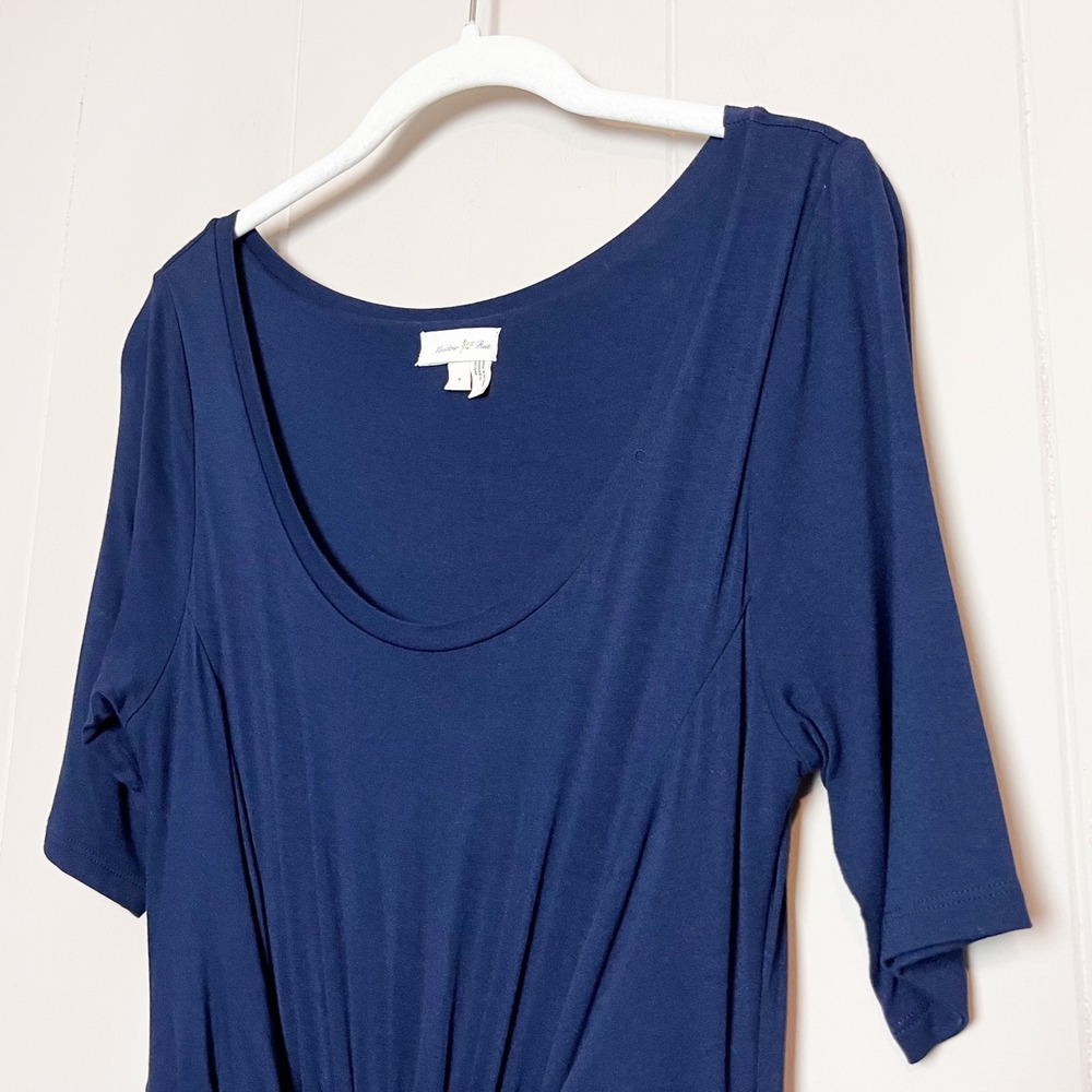 Anthropologie Meadow Rue Chignon Jersey Dress Small Navy Blue Twisted Pockets - Picture 3 of 9